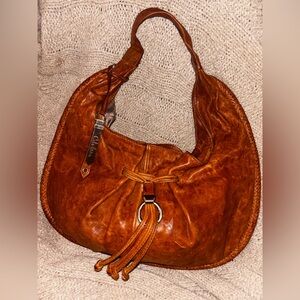 Cole Haan Brown Leather Hobo Bag Braided Trim Tassel Shoulder Bag